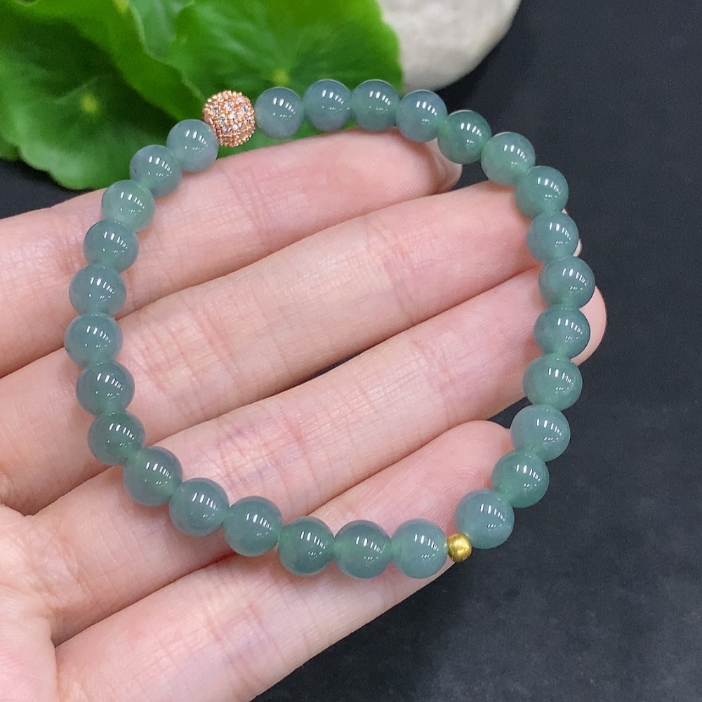 F34022677 Jadeite Bracelet Small Beads with 99% Gold Content Non-Gold Inlaid for the Rest Total Weight Approximately 12.4g Size About 6.1mm