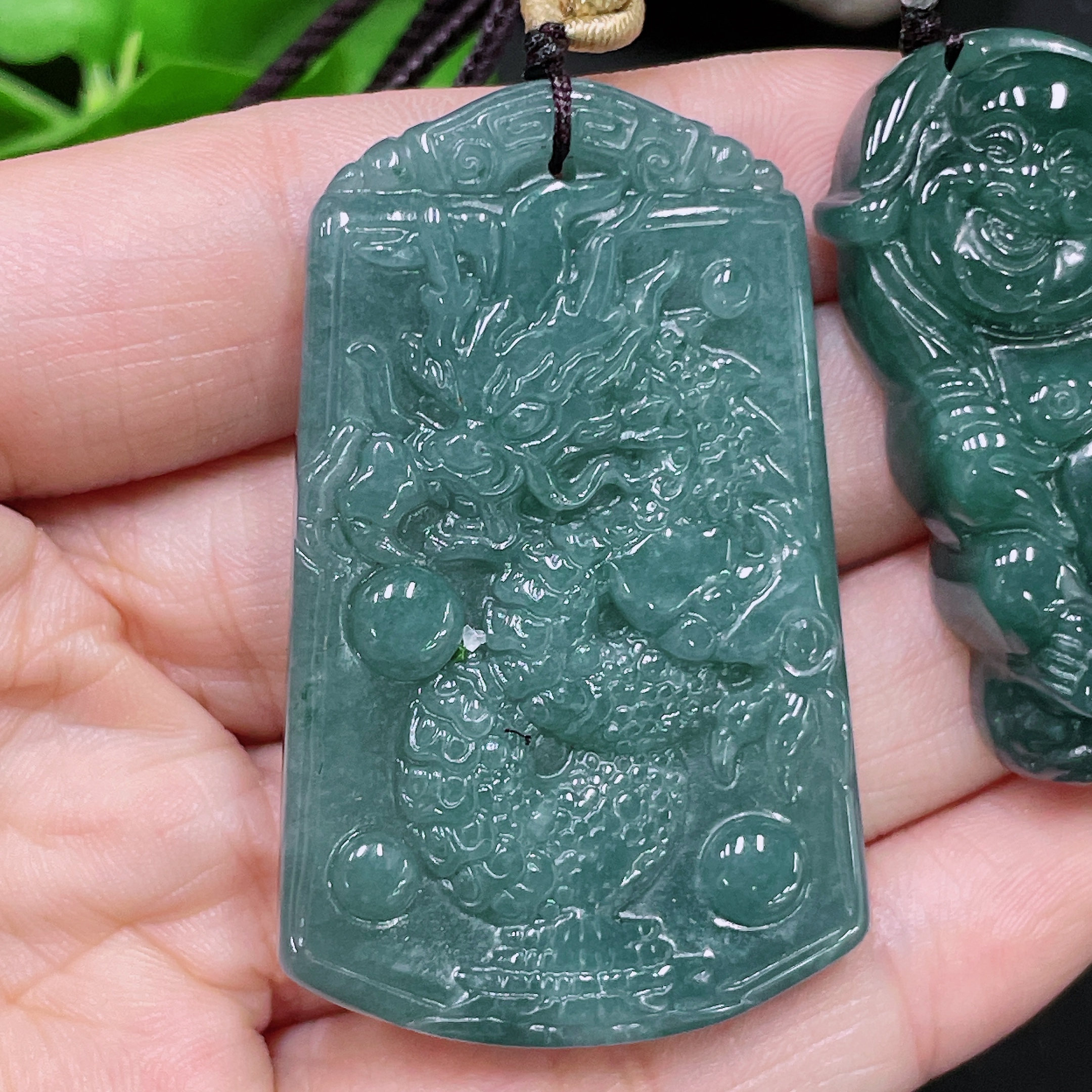 F33918682 Jadeite Pendant Smiling Buddha Dragon Plaque