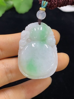 F34023971 Jadeite Gourd Pendant Total Weight Approx. 13.09g (Including Rope Weight)