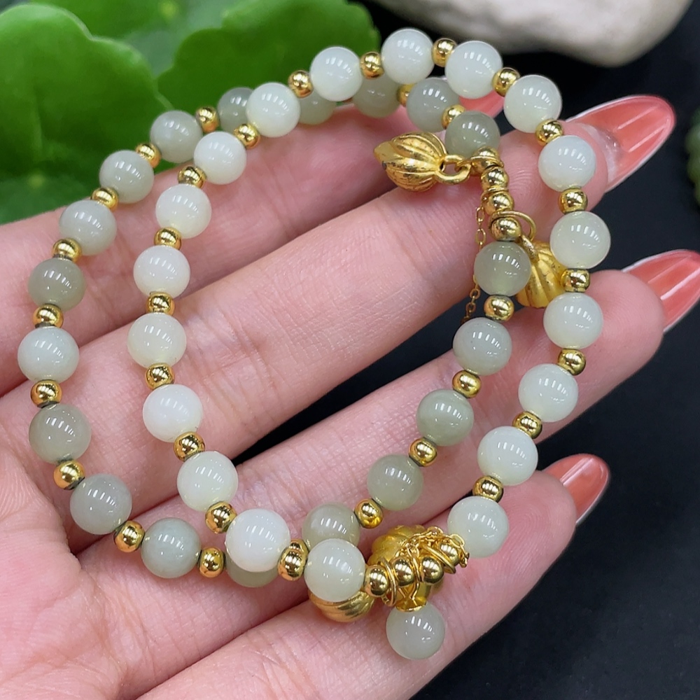 H34017140 Hetian Jade Bracelet Approx. 5.8/5.8mm Non-Gold-Inlaid Total Weight About 15.9g
