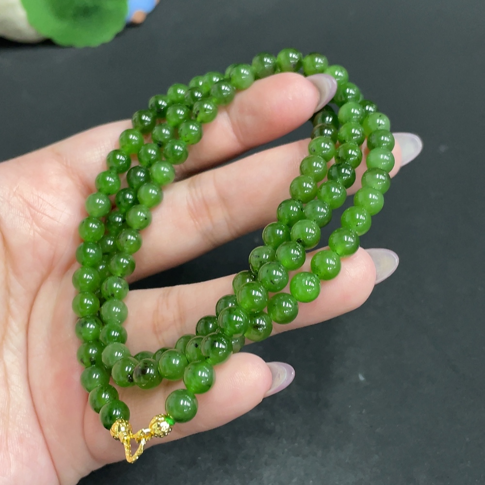 H33862599 Hetian Jade Bead Necklace, Approx. 6mm, Total Weight About 41g, Non-Gold