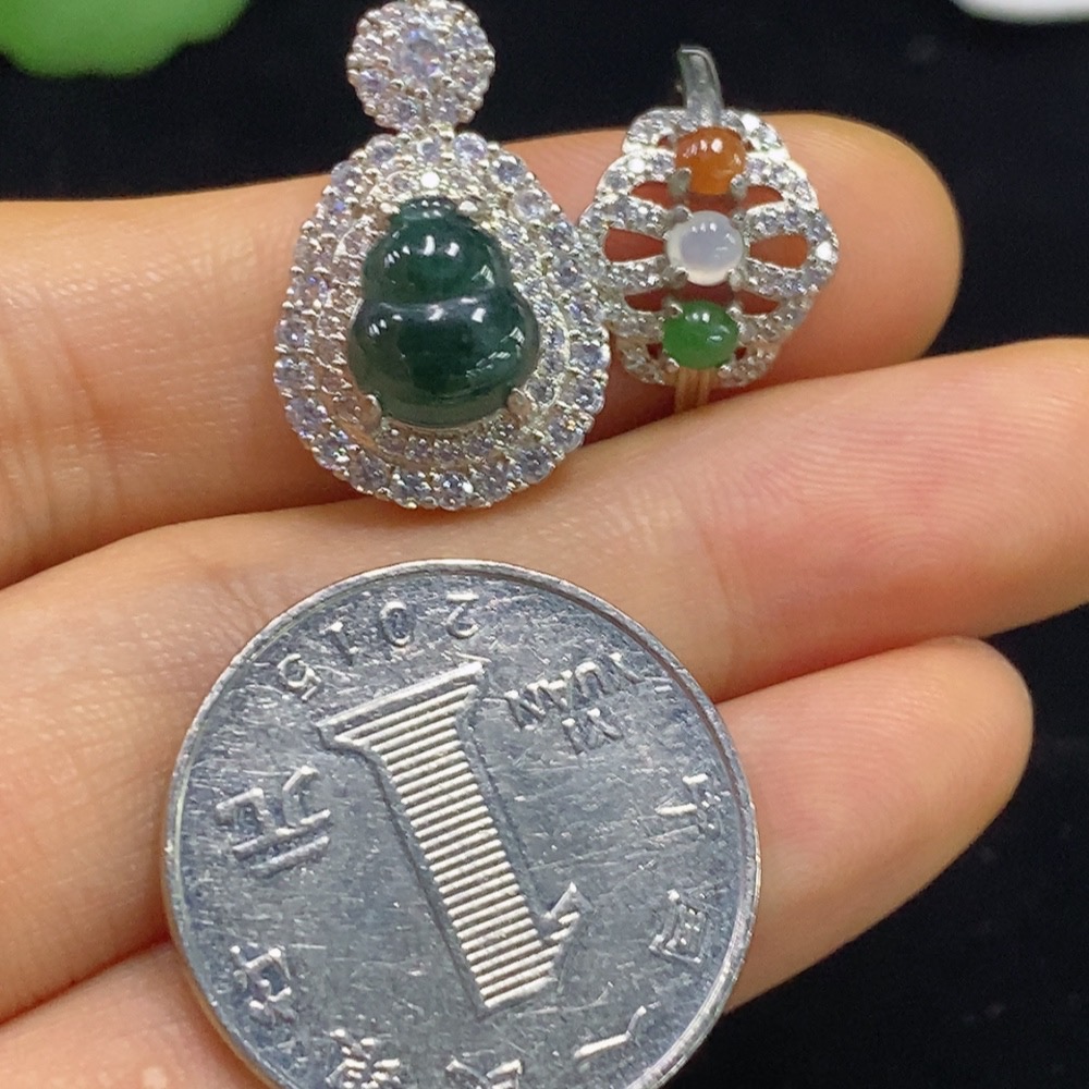 F34071846 Jadeite gourd inlaid pendant / cabochon inlaid ring non-metal adjustable