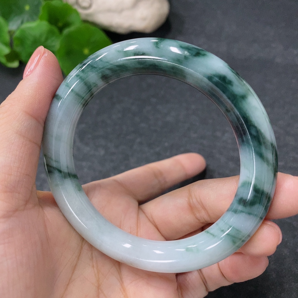 F34976910 Jadeite Round Bangle Bracelet Size 54mm Total Weight Approximately 53.311g Containing Other Mineral Components