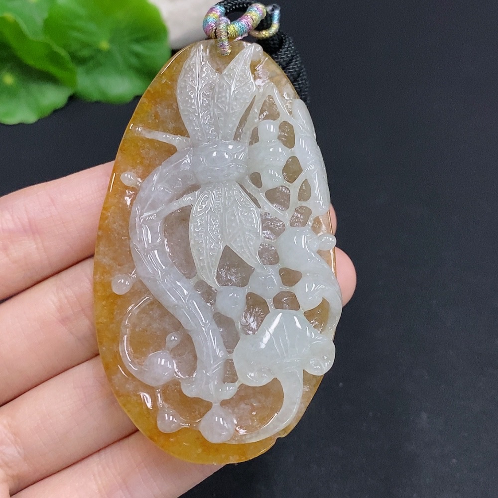 F31606757 Jadeite Dragonfly Pendant Total Weight Approx. 37.5g (Including Cord Weight) Color Origin Undetermined