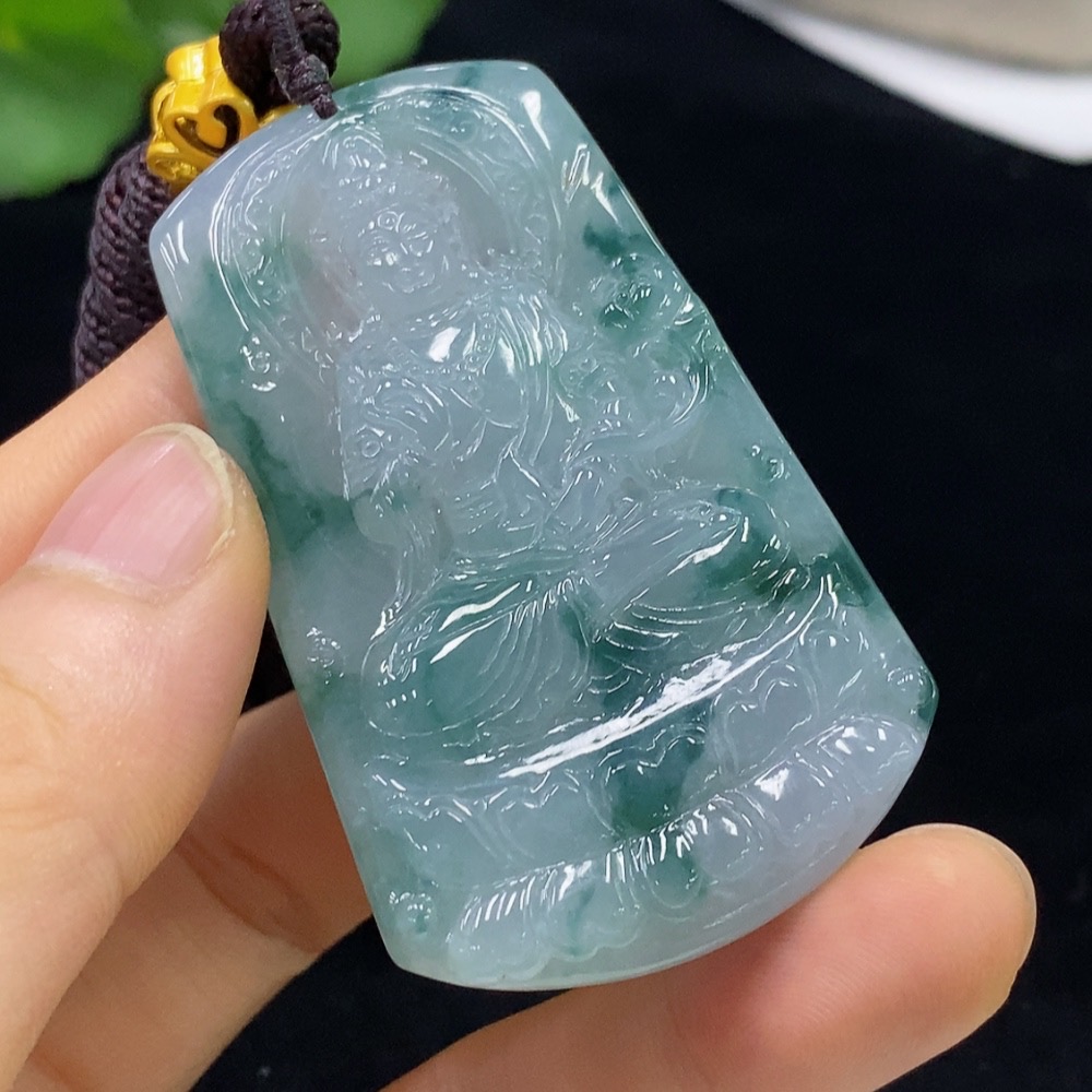 F31599838 Jadeite Guanyin Pendant Total Weight Approx. 34.94g (Including Rope Weight) Non-Gold