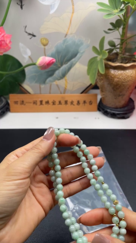 F34061211 Jadeite Beaded Necklace Non-Gold Inlaid Total Weight Approx. 49.4g Size About 6.7mm