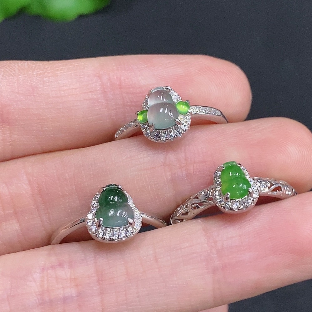 F33877253 Jadeite Gourd Inlay Ring Sell as a Lot Non-Gold Inlay Active Size
