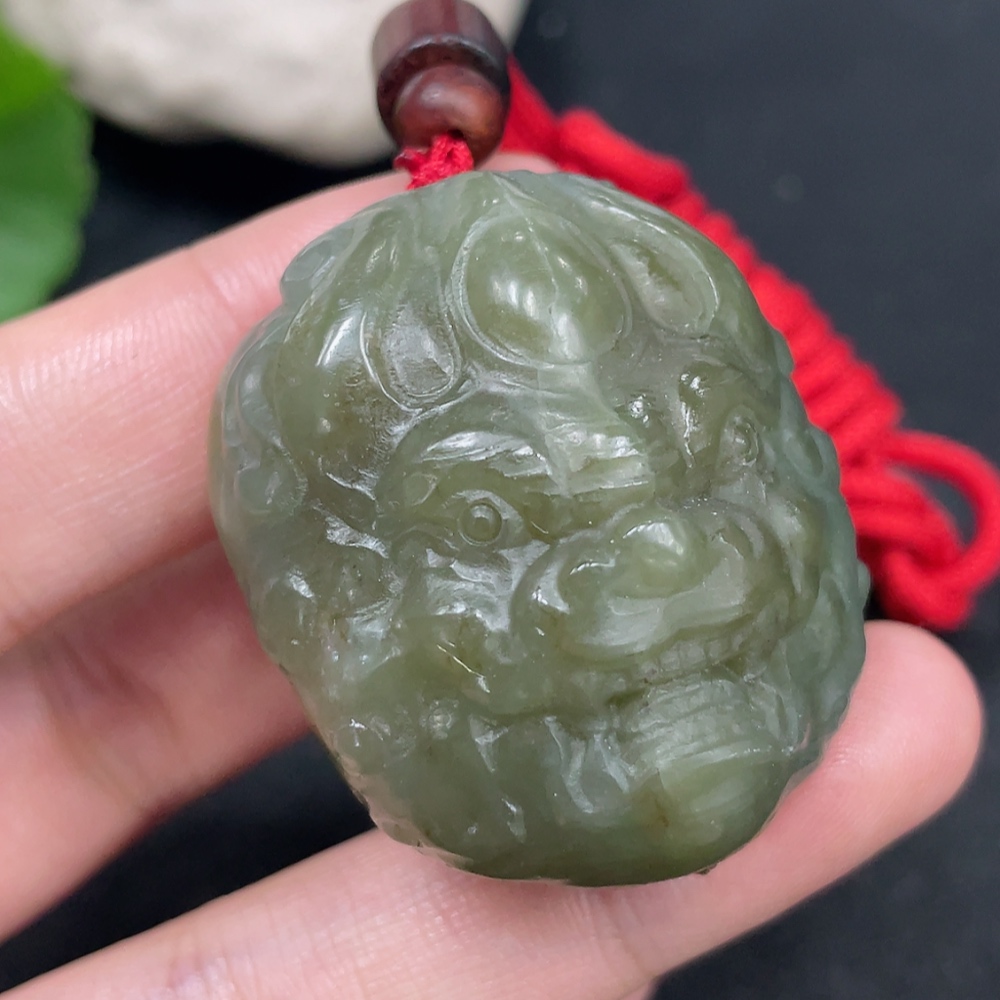 H31635326 Hetian Jade Pendant Rui Beast Total Weight (with rope) Approx. 49.6g