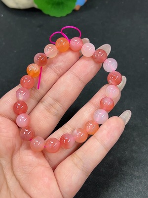 H41922880 盐源玛瑙手串 卡9mm左右 仅红色 货品总重约23g