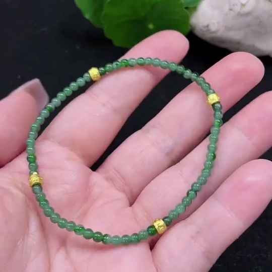 F33827650 Jadeite Beads Bracelet Approx. 3mm Total Weight Approx. 3.5g (Non-Gold Inlaid)
