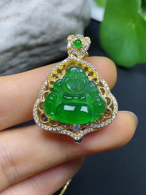 F46564912 翡翠挂件 佛公 非金 含链货品总重约9.58g