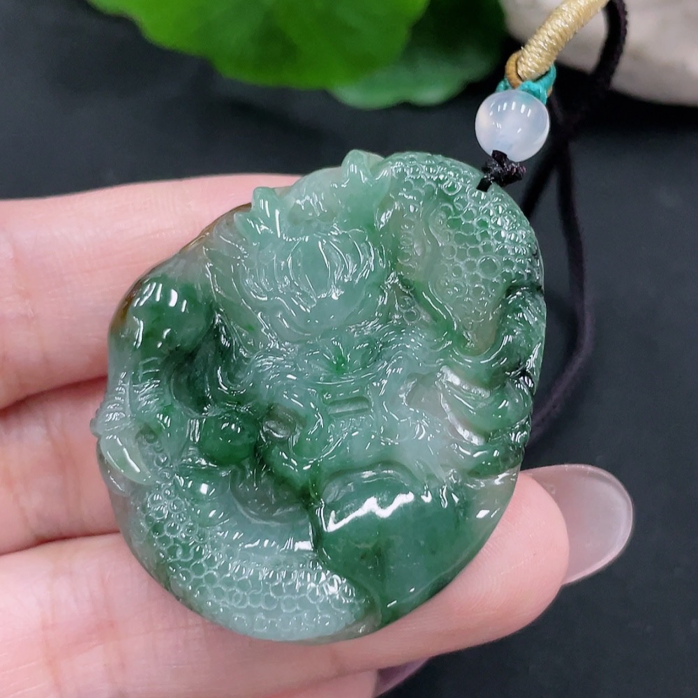 F34967159 Jadeite Dragon Pendant Total Weight Approx. 19.8g (Including Rope Weight)