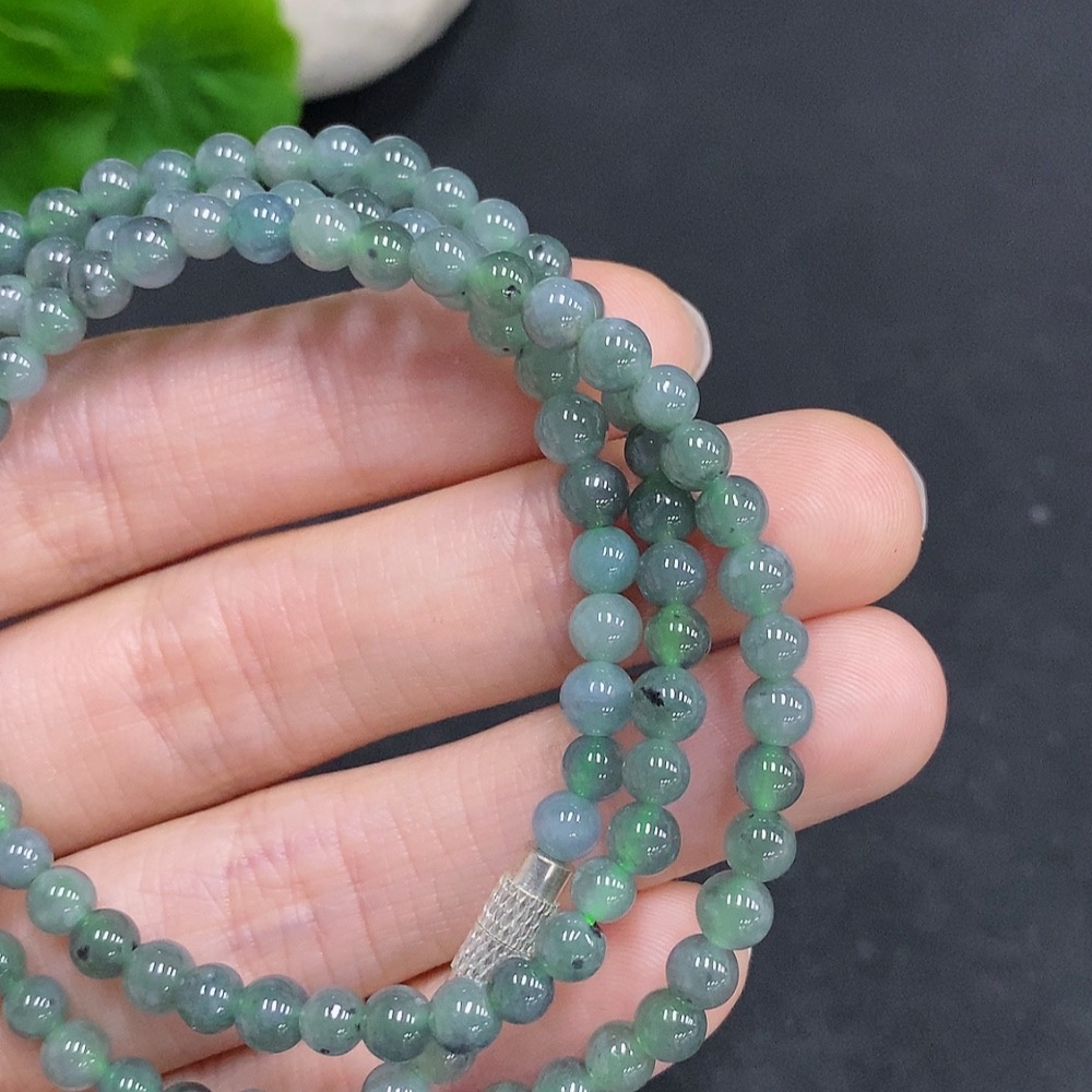 F33831716 Jadeite Bead Necklace Approx. 4.5mm Non-Gold Setting Total Weight Approx. 20.28g