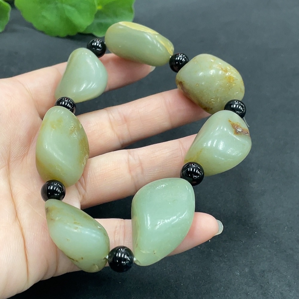 H14535342 Hetian Jade Bead Bracelet (Separator beads not Hetian Jade, Undetermined skin color origin, Total weight approx. 105.3g, Total weight 105.410g)