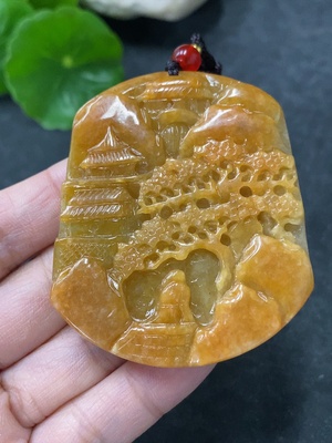 F34075939 翡翠挂件山水牌 货品总约重 含绳39.25g