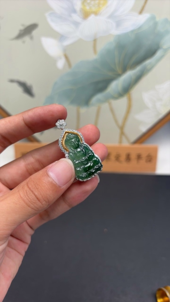 F32746594 Jadeite Guanyin Inlay Piece Non-Gold Item Total Weight Approx. 9.91g