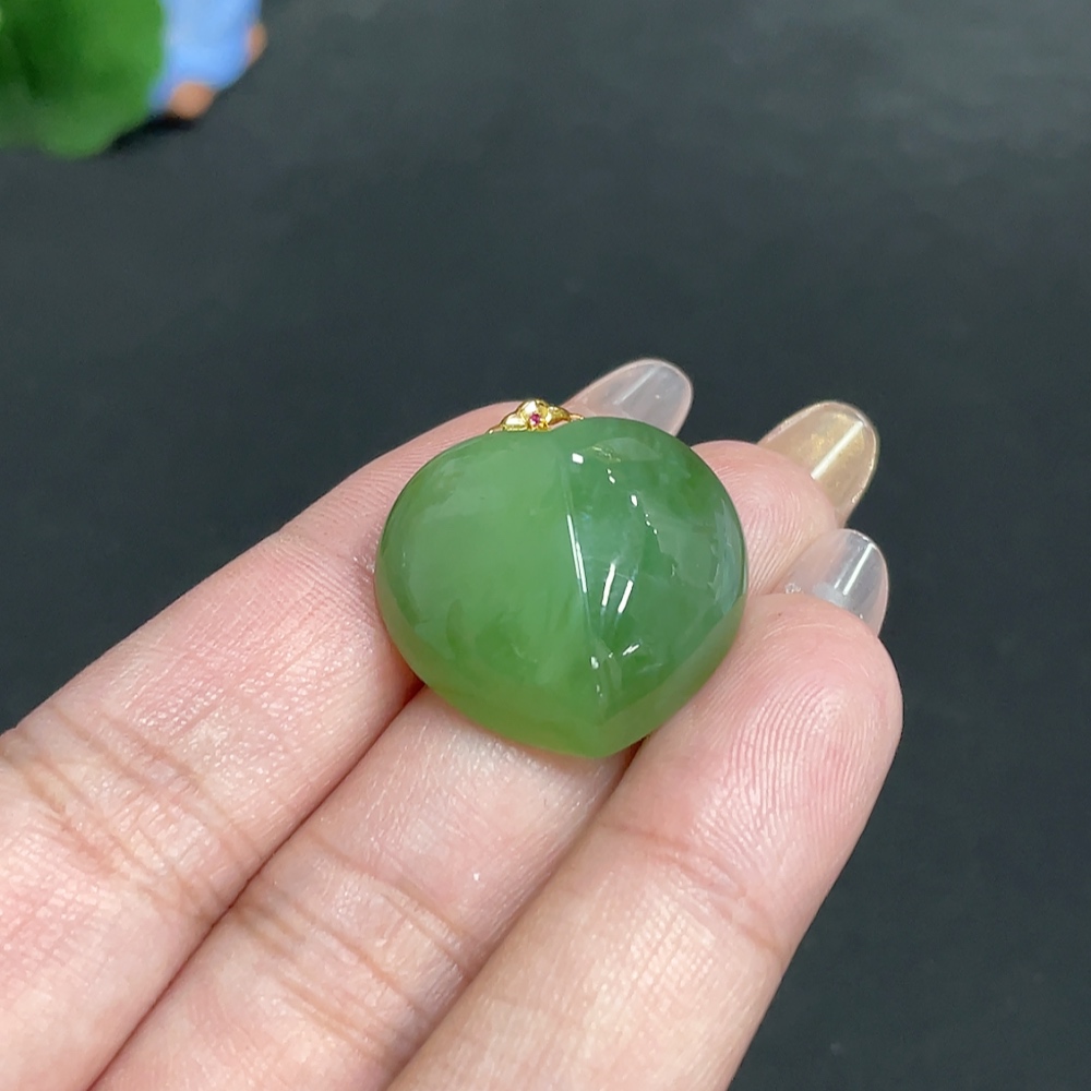H32699609 Hetian Jade Pendant with Inlay - Heart, Total Weight Approx. 8.5g, 18k