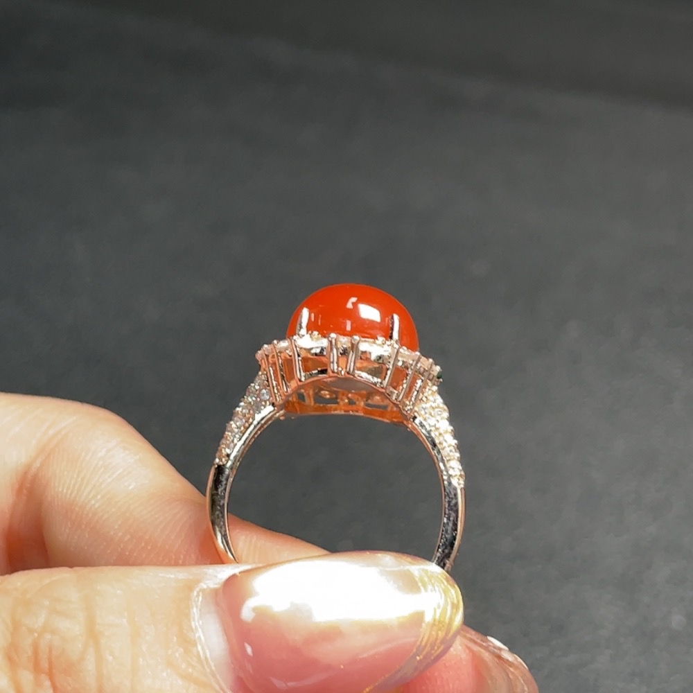 C28222809 Red Agate Inlaid Ring (Non-Gold Setting, Adjustable, Total Weight Approx. 5.02g)