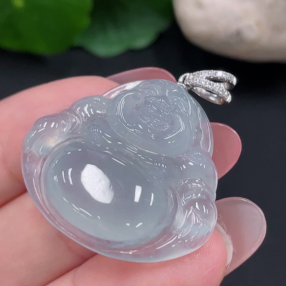 F34982871 Jadeite Buddha Pendant 18K Gold Total Weight Approx. 8.2g (With Diamond Accents)