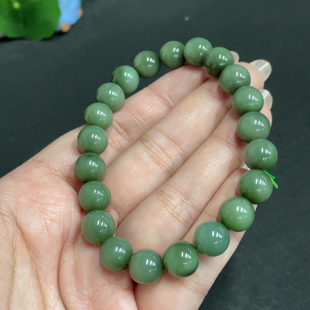 H28309147 Hetian Jade Bracelet, Approx. 9.5 mm Beads, Total Weight Approx. 30.8g