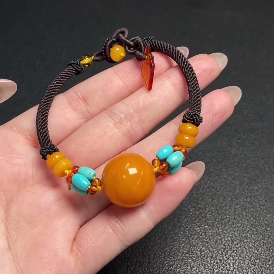 C34953203 Amber Beeswax Bracelet with Non-Natural Stones, Total Weight Approx. 6.89g, Size Approx. 17.8mm