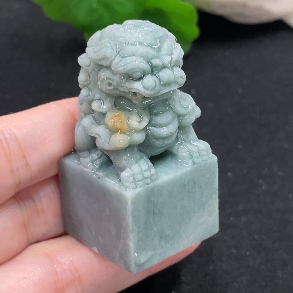 F33898649 Jadeite Rough Carved Lion Seal Total Weight Approx. 73.7g