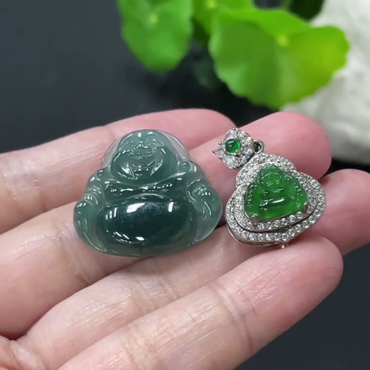 F34978747 Jadeite inlaid pendant Buddha, non-gold inlaid, with non-A grade stones