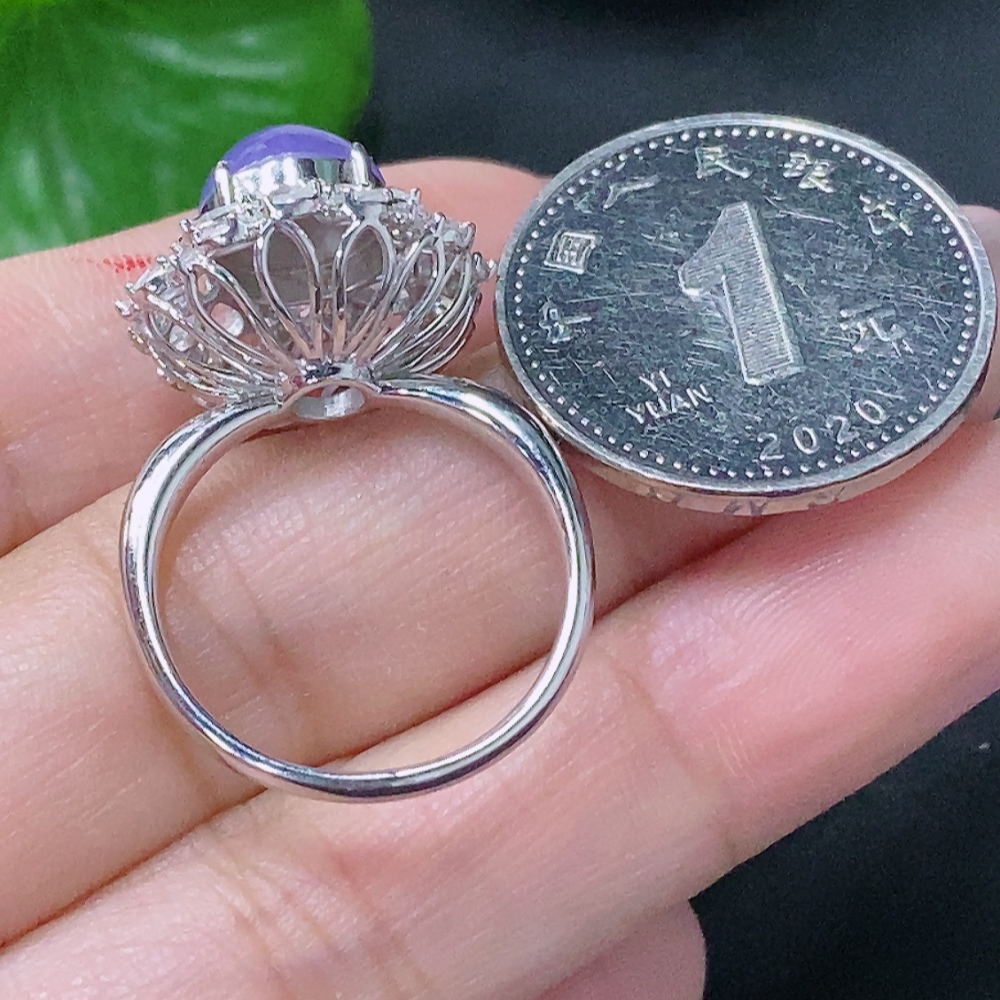 F35087822 Jadeite and Diamond Ring in 18K Gold, Size 14, Total Weight Approx. 4.39g