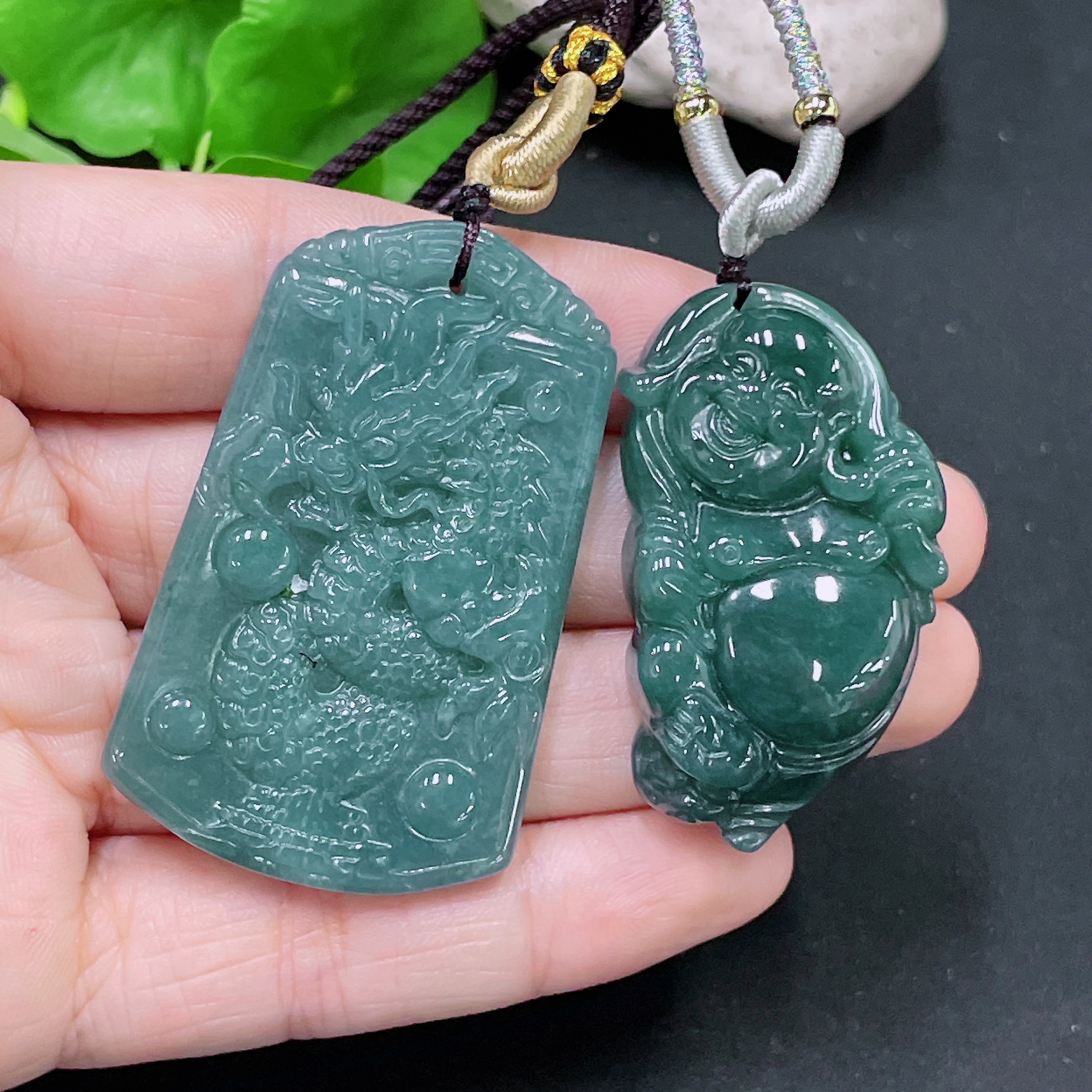 F33918682 Jadeite Pendant Smiling Buddha Dragon Plaque