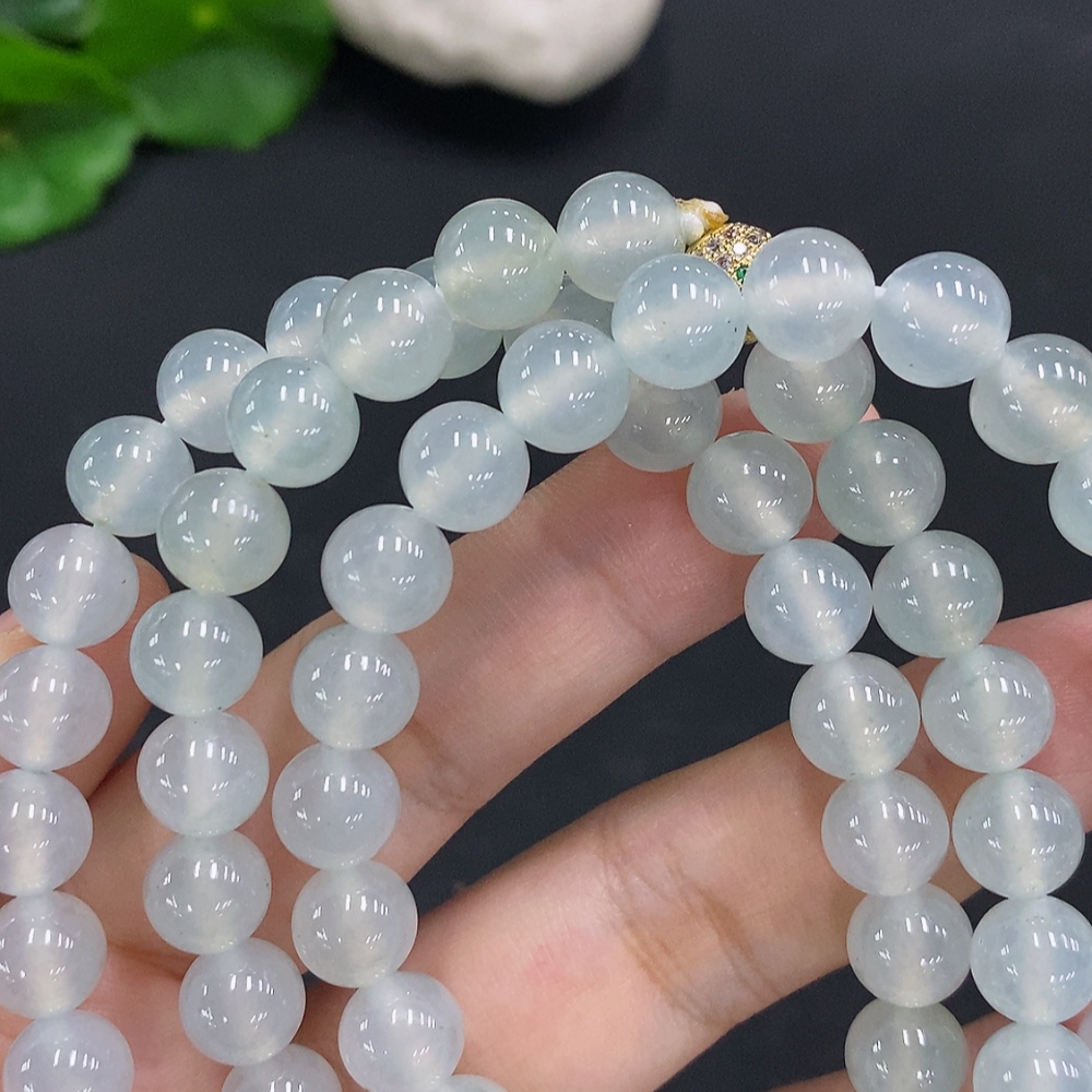 F34023752 Jadeite Bead Necklace Approx. 8.2mm Non-gold Total Weight Approx. 80.2g