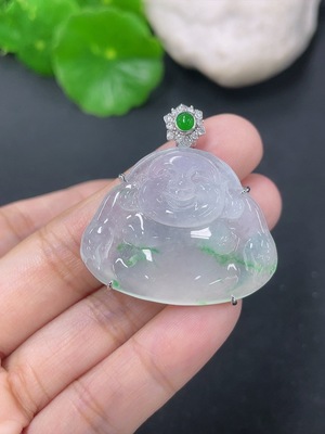 F46486275 翡翠镶嵌佛公吊坠 18k 配镶钻石 货品总约重10.56g