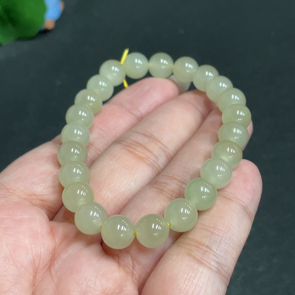 H30464530 Hetian Jade Bracelet, Approx. 7.7 mm Beads, Total Weight Approx. 18.6g