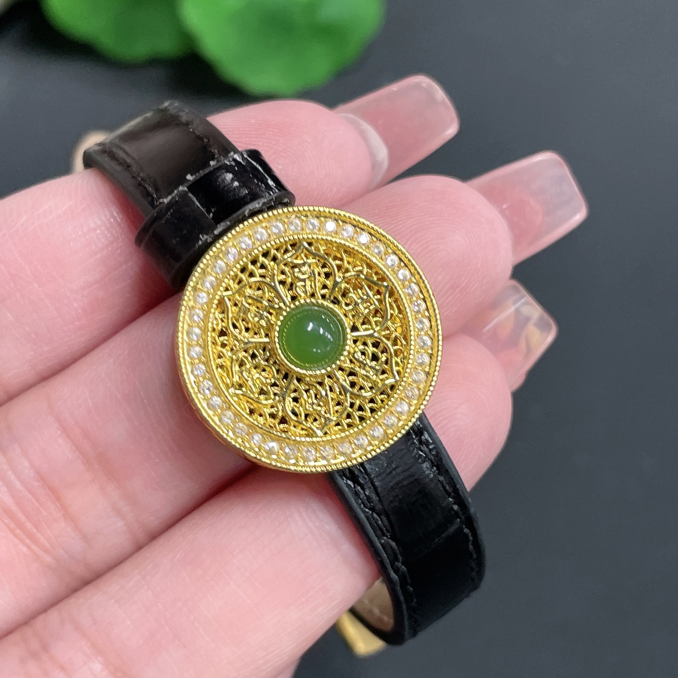 H18962453 Hetian Jade Inlaid Jewelry Non-Gold Total Weight Approx. 10.81g