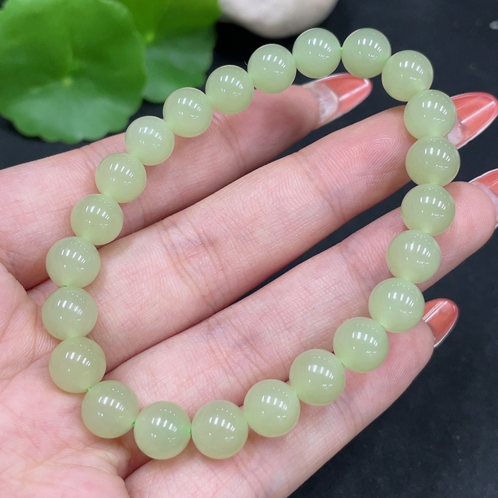 H35084496 Hetian Jade Bracelet, approx. 7.8mm beads, total weight approx. 18.4g