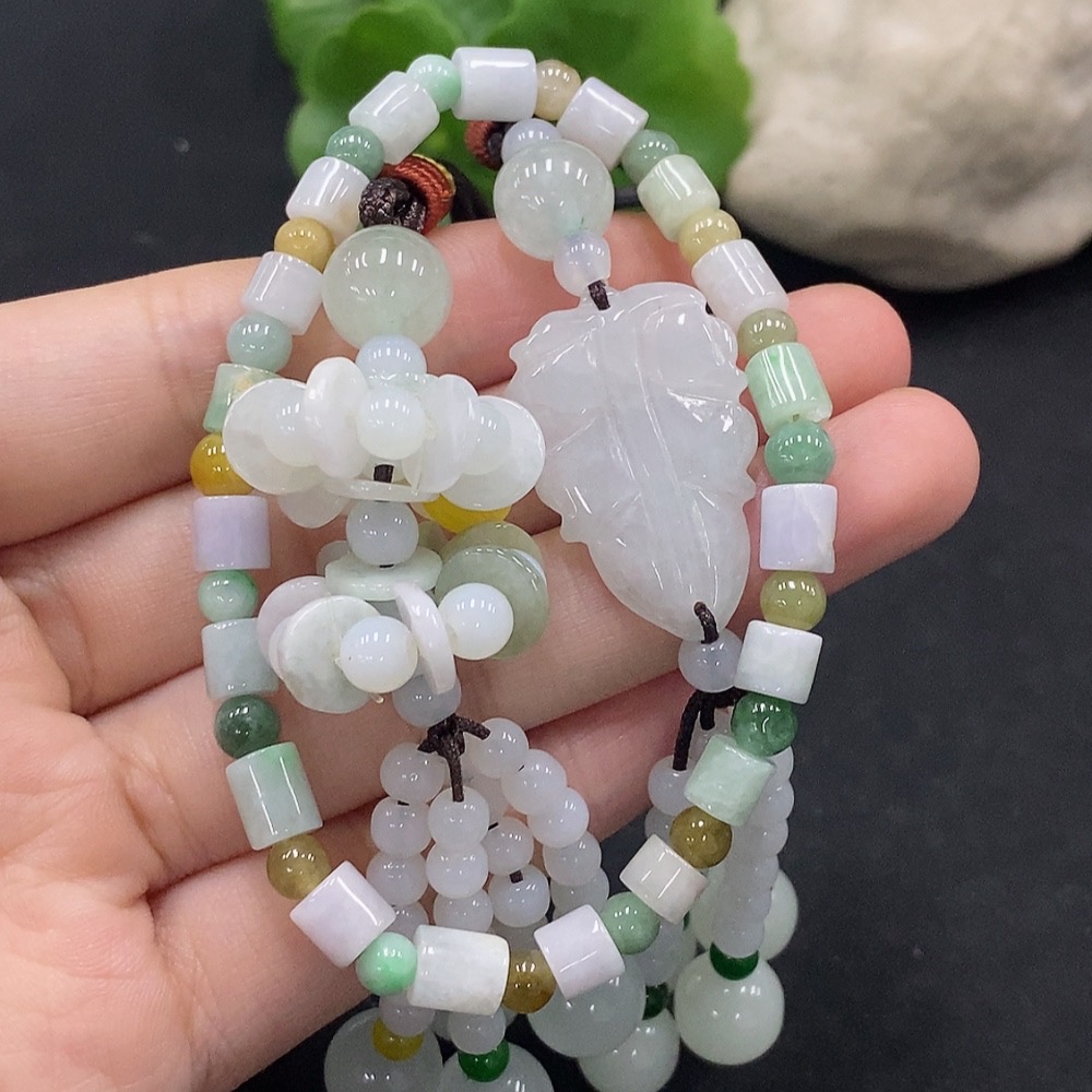 F34075260 Jadeite Bracelet/Pendant with Other Mineral Components, Non-Grade A Beads, Containing Impurities