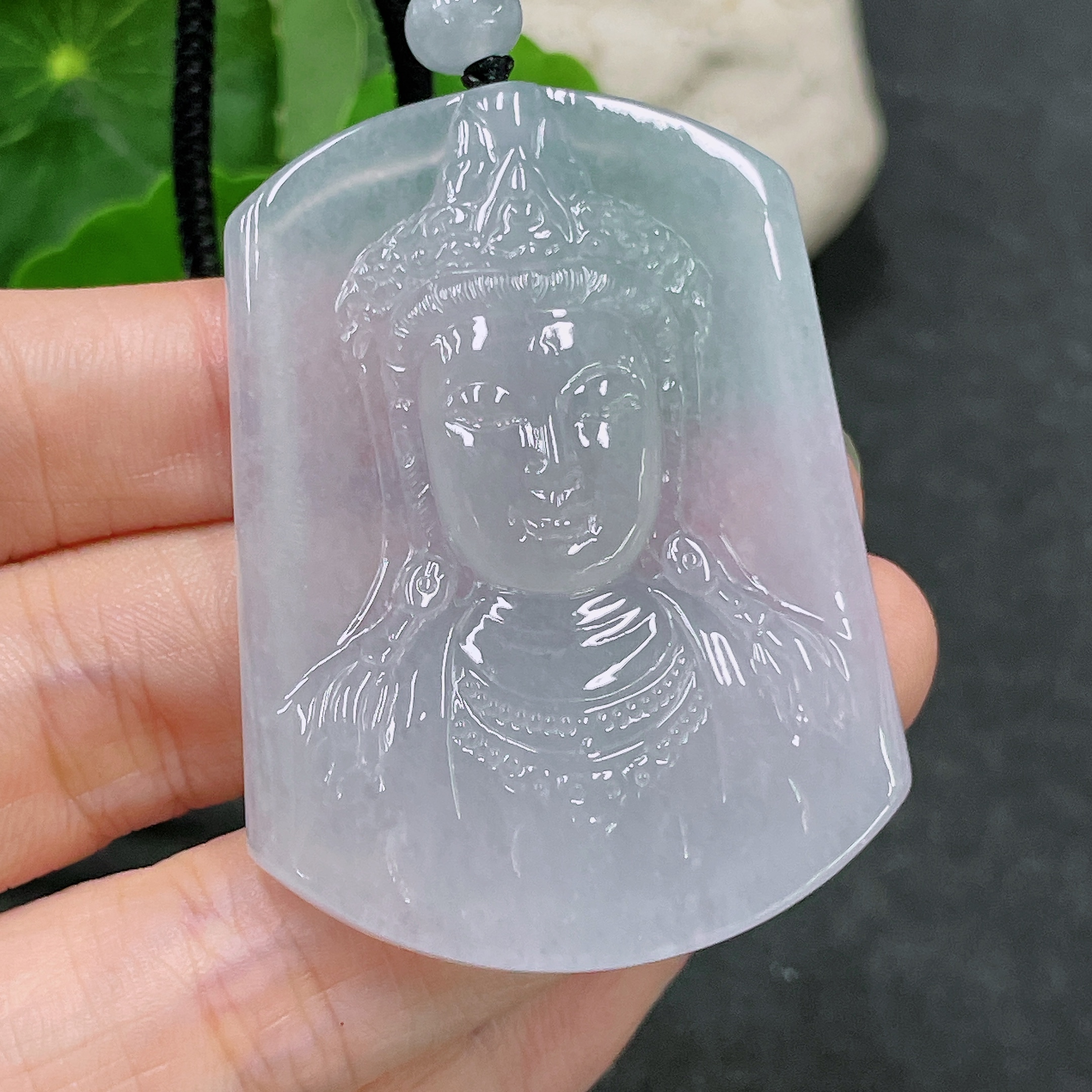 F32811584 Jadeite Pendant Guanyin with Cord Total Weight Approx. 27.84g