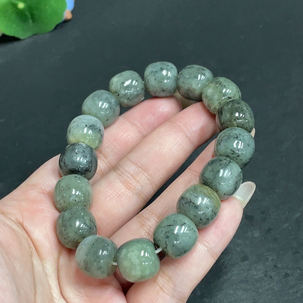 H29398616 Hetian Jade Bracelet, Approx. 13.6 mm Beads, Total Weight Approx. 74.2g