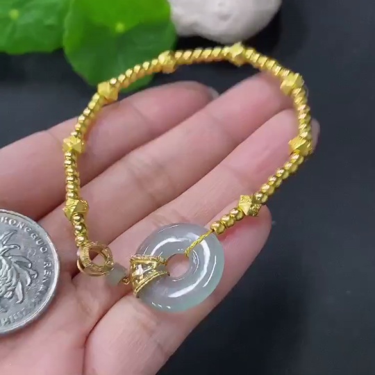 F26968038 Jadeite Inlaid Bracelet, 1 Inlaid Main Body 18k, Rest Au99%, Total Weight Approx. 3.38g