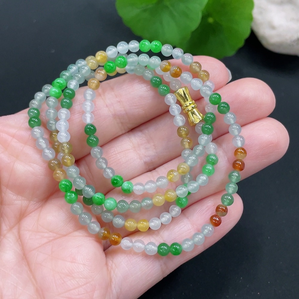 F27151878 Jadeite Bead Necklace Approx. 3.5mm Total Weight Approx. 13.2g Non-gold Setting Color Origin Undetermined