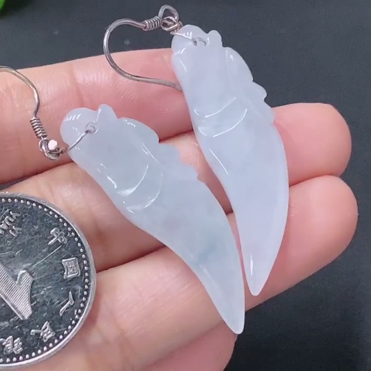 F35116890 Jadeite Inlaid Earrings Non-Gold Total Weight Approx. 8.68g