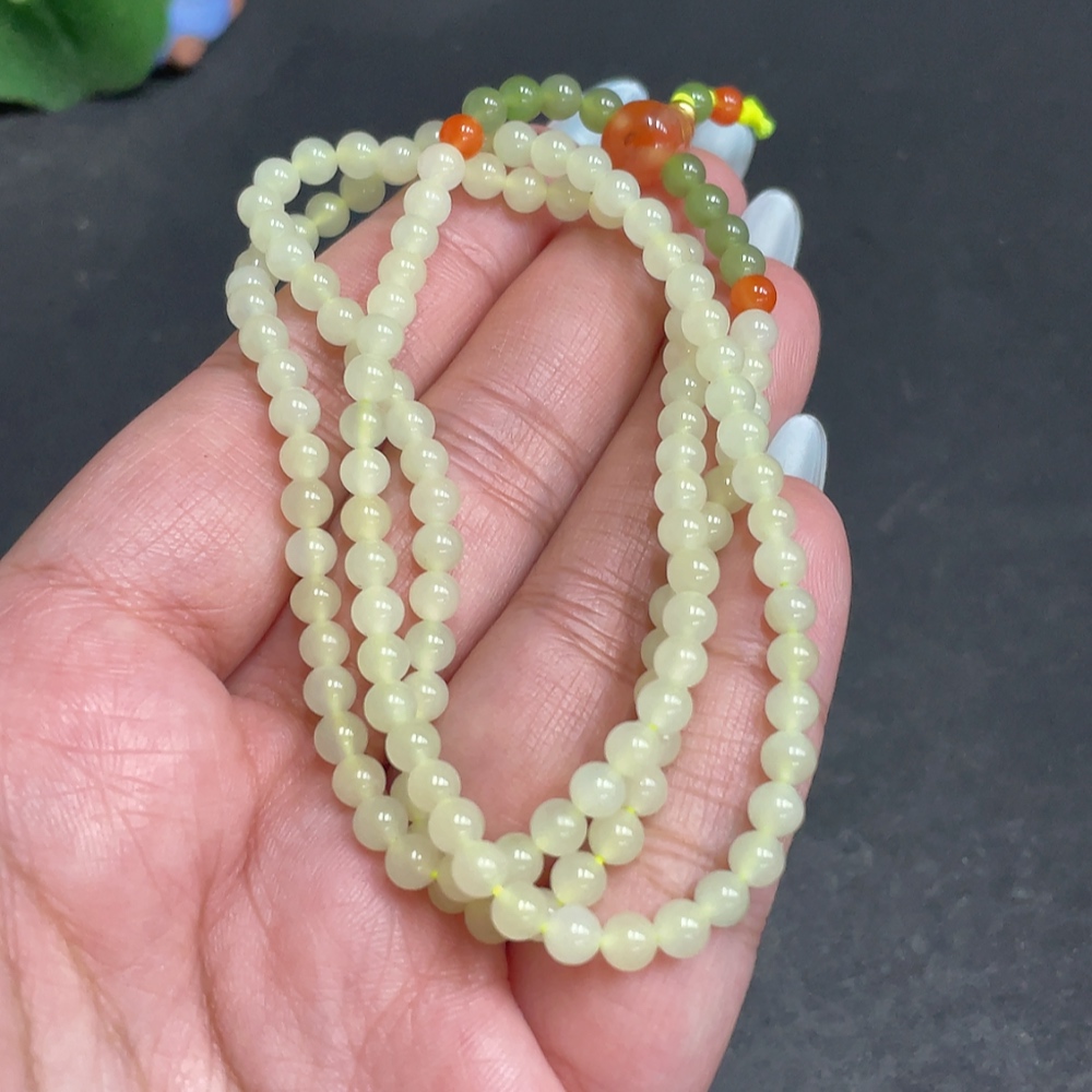 H31574985 Hetian Jade Bead Necklace, Approx. 4mm, Total Weight About 16.3g, Accessories Not Hetian Jade