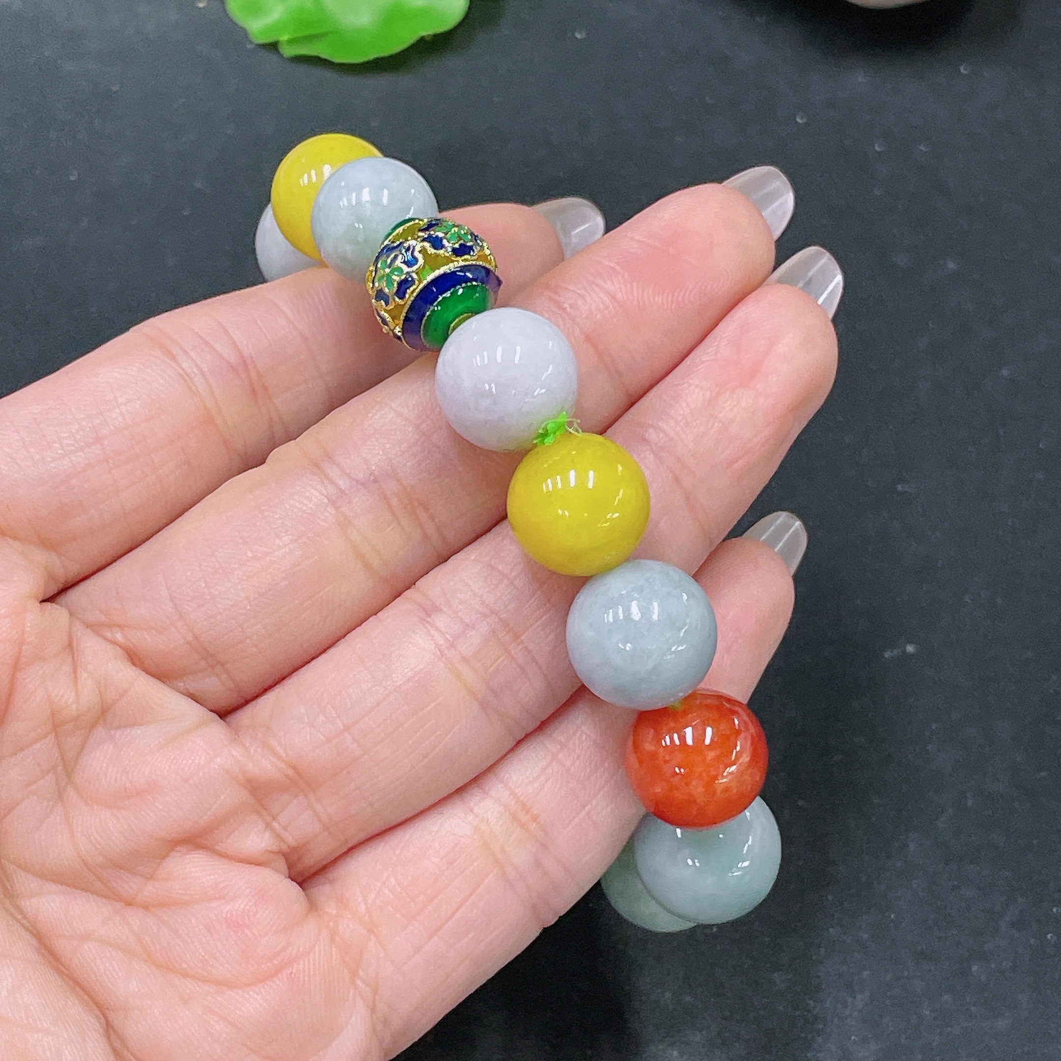 F35137591 Jadeite Bracelet Approx. 13.5mm Red & Yellow Beads Non-Type A Total Weight About 52.63g