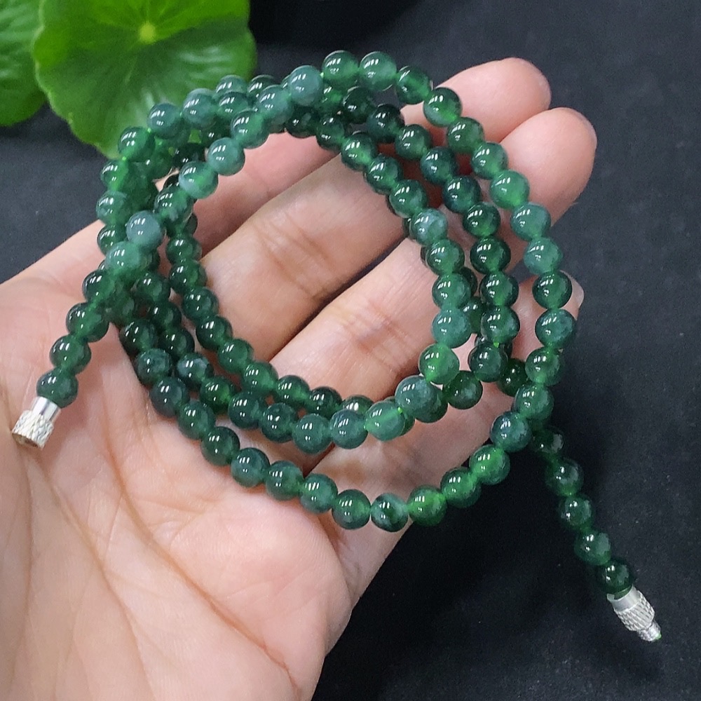 F35116651 Jadeite Bead Necklace Approx. 5mm Non-Gold Total Weight About 27.72g