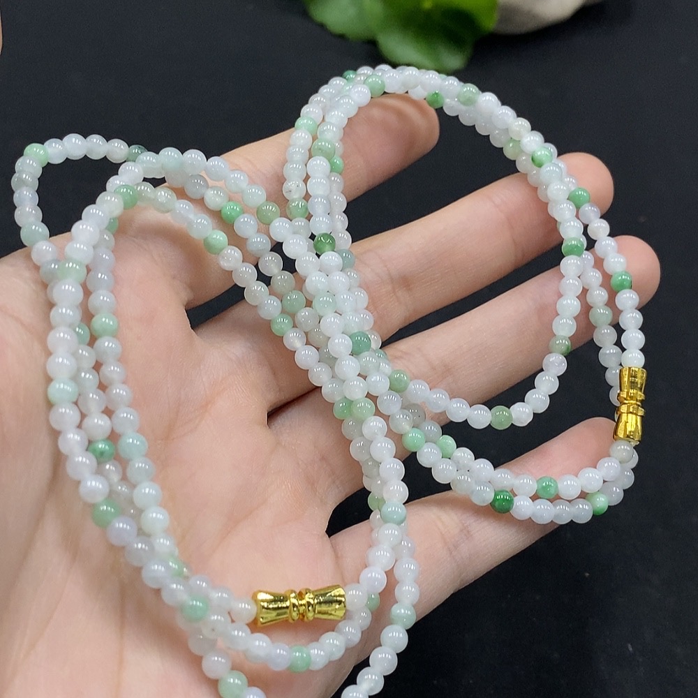 F35165496 Jadeite Beaded Necklace Approx. 3.7mm Non-Gold-Inlaid Total Weight Approx. 26.45g
