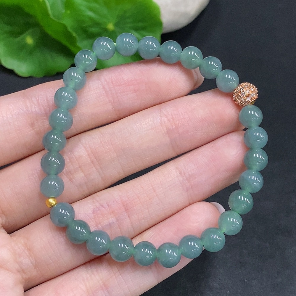 F34022677 Jadeite Bracelet Small Beads with 99% Gold Content Non-Gold Inlaid for the Rest Total Weight Approximately 12.4g Size About 6.1mm