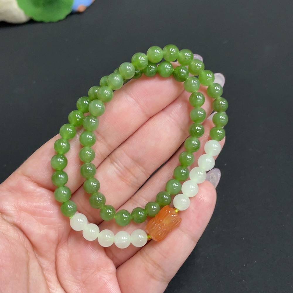 H33901538 Hetian Jade Bead Necklace Approx. 5.7mm Total Weight Approx. 20.7g with Southern Red Agate