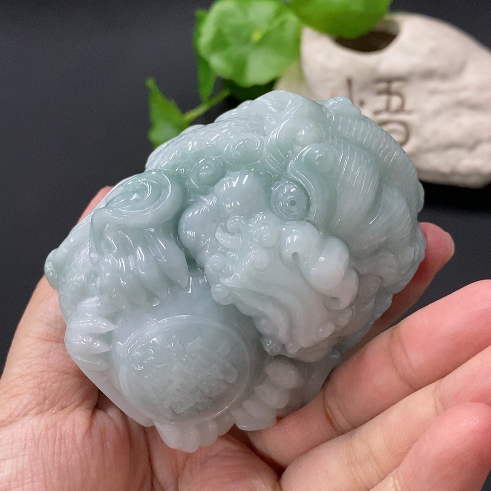 F35146029 Jadeite Stone Lion Ornament Total Weight Approx. 405.6g