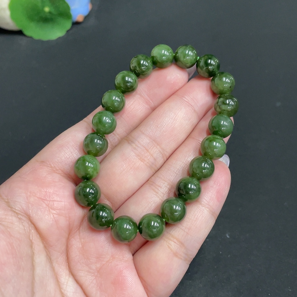 H33847691 Hetian Jade Bracelet, Approx. 9.4 mm Beads, Total Weight About 27.9g