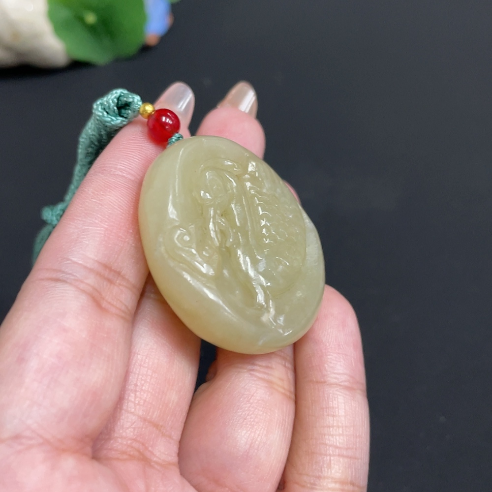 H32766869 Hetian Jade Pendant, Crane, Total Weight Approx. [with rope] 30.5g