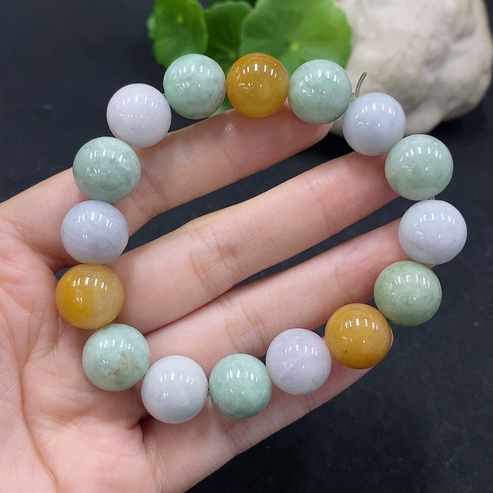F34057167 Jadeite Bracelet Approx.13mm Beads Total Weight 55.9g Yellow Beads Non-A